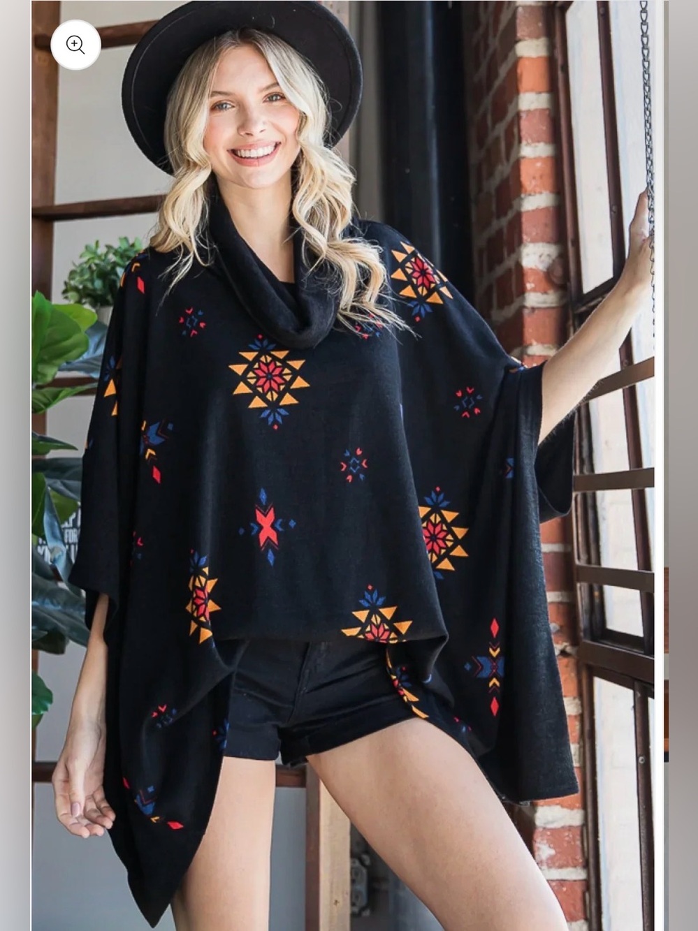 🧡🖤Jade By Jane Black Cowl Neck Aztec Print Poncho Sweater One Size